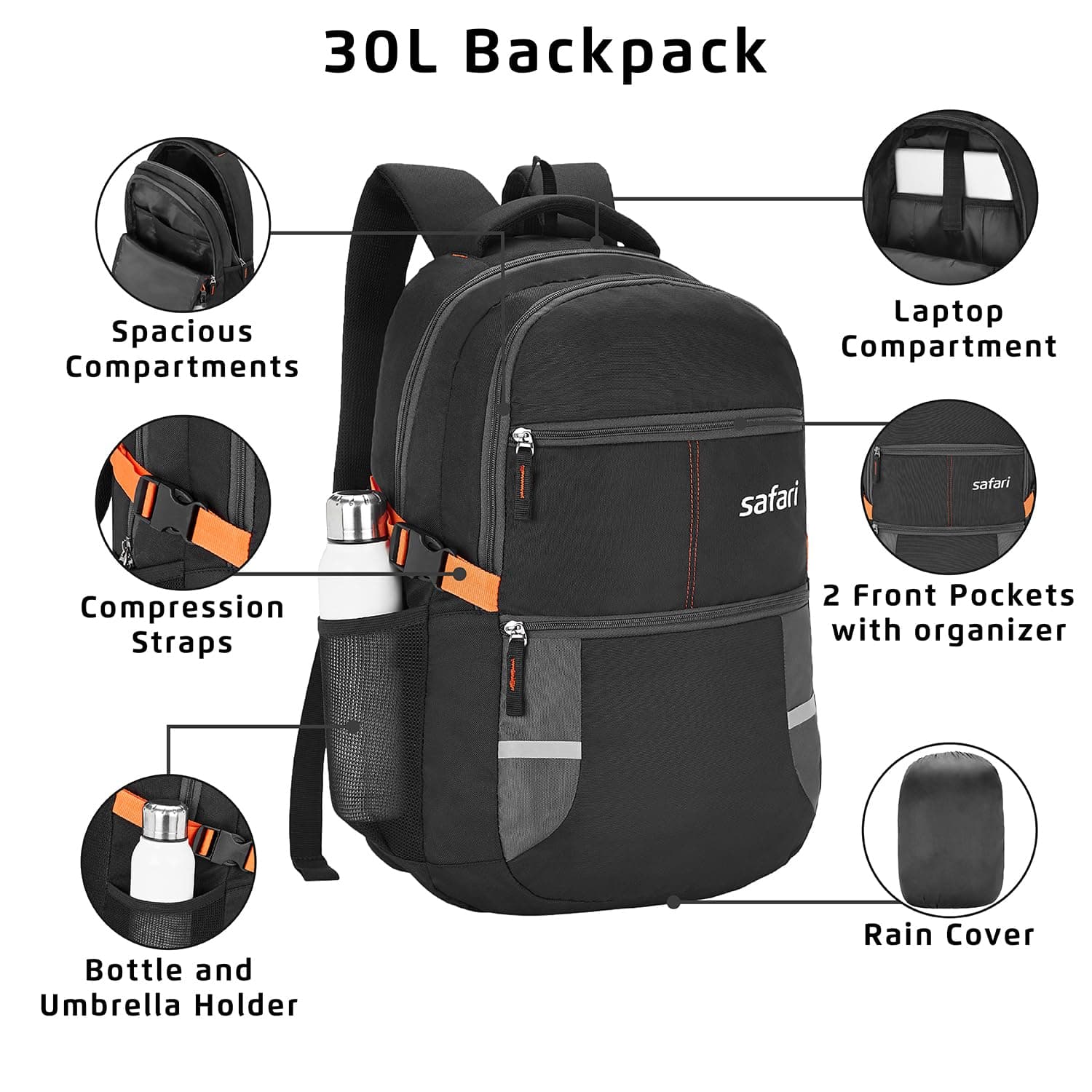Safari Omega 30L Laptop Backpack with Rain Cover