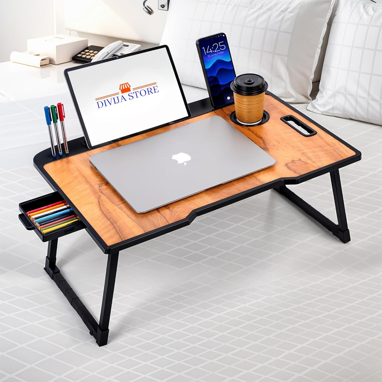 Divija Store Foldable Wooden Laptop Bed Desk & Study Table