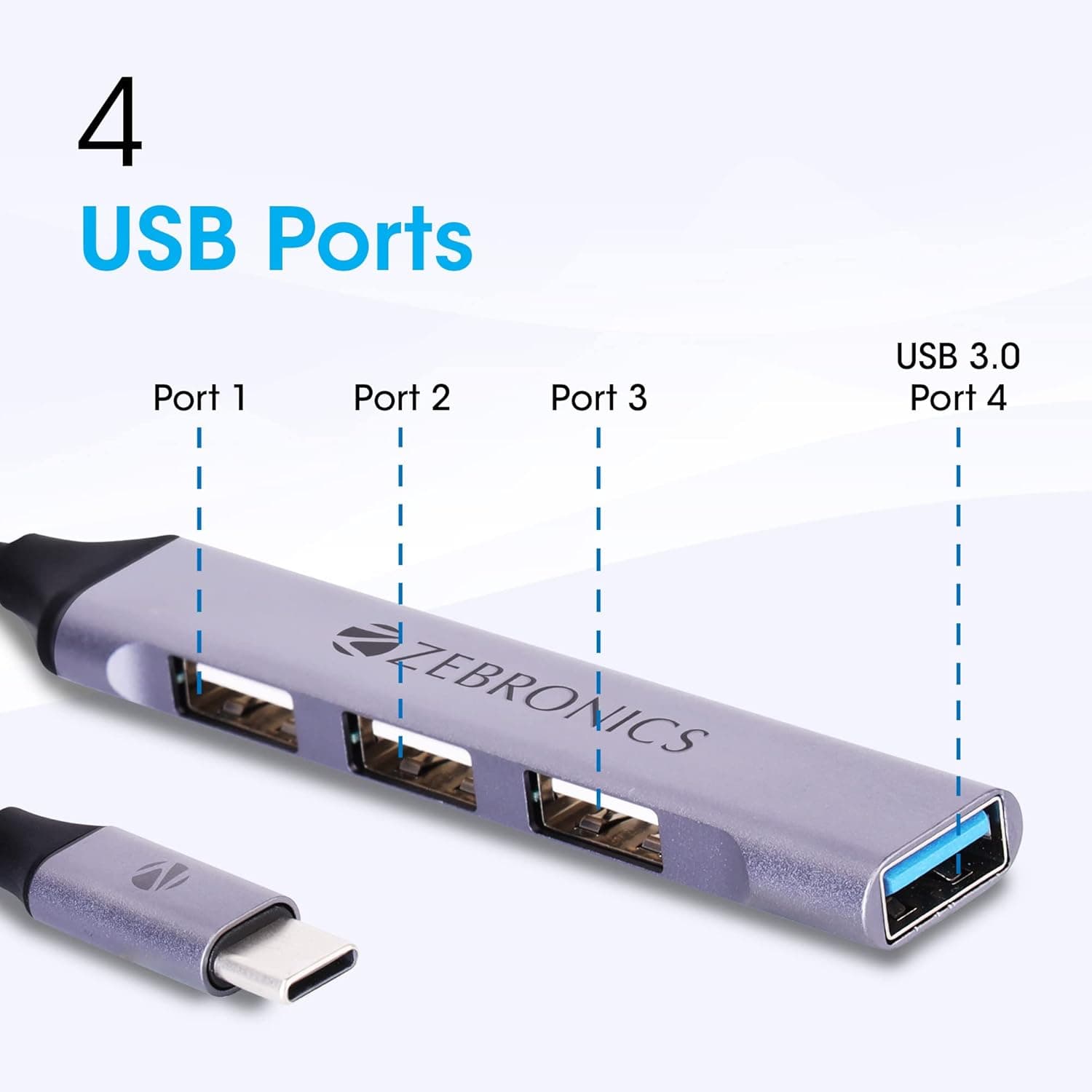 Zebronics TA200U Type C to USB Hub Aluminum Design